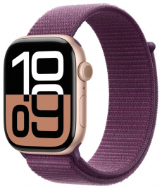 Apple Watch Series 10 GPS 42mm Rose Gold Aluminum Case with Plum Sport Loop